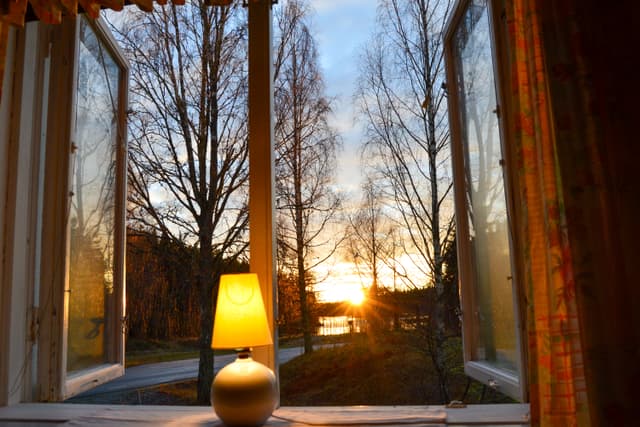 Utsikten från fönstret i rummet som heter Bävern på Wilderness Lodge.