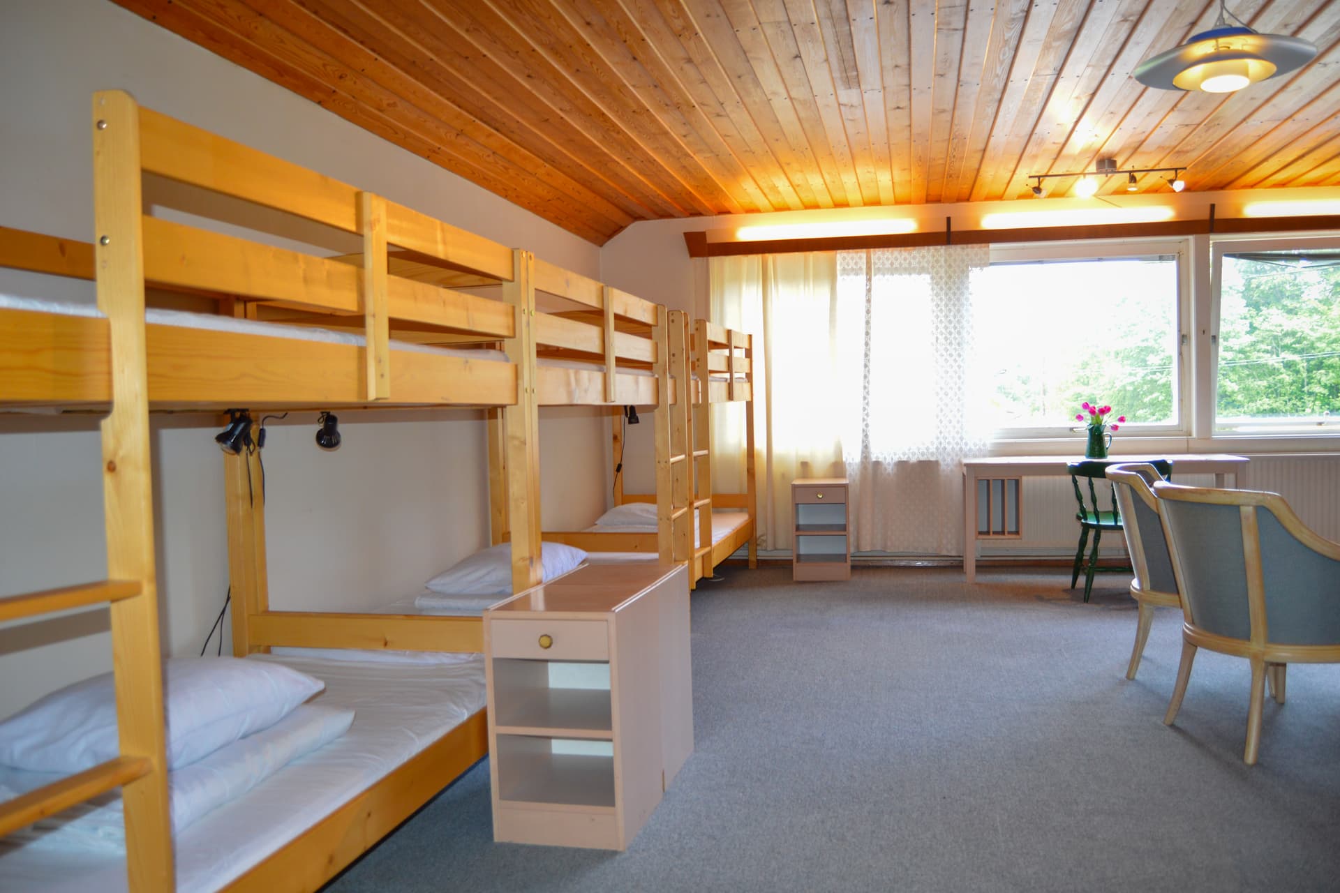 Bunk beds in the Wolf Room at Wilderness Lodge in Sweden.